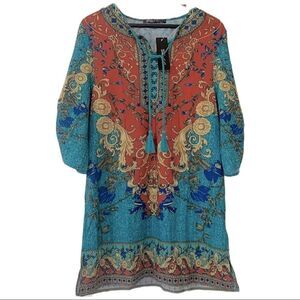 NWT Boho Dress & Beach cover up, Sz S, light fabric,Tassel front